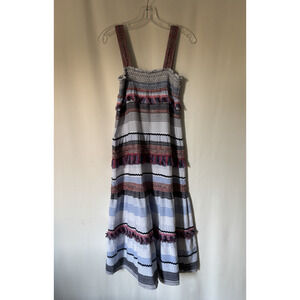 Zara Dress Womens XS Maxi Aline Long Striped Tassel Blue Boho